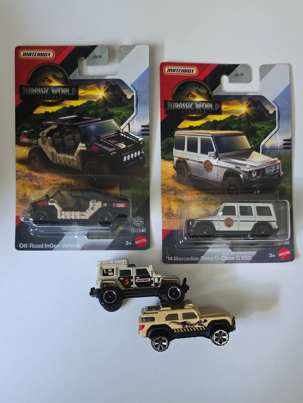 Matchbox Jurassic World Jeeps - OffRoad InGen Vehicle and Mercedes G550 Cars